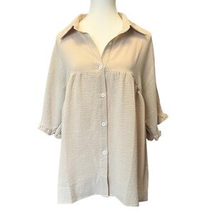 Beige Button-Front Empire Waist Blouse